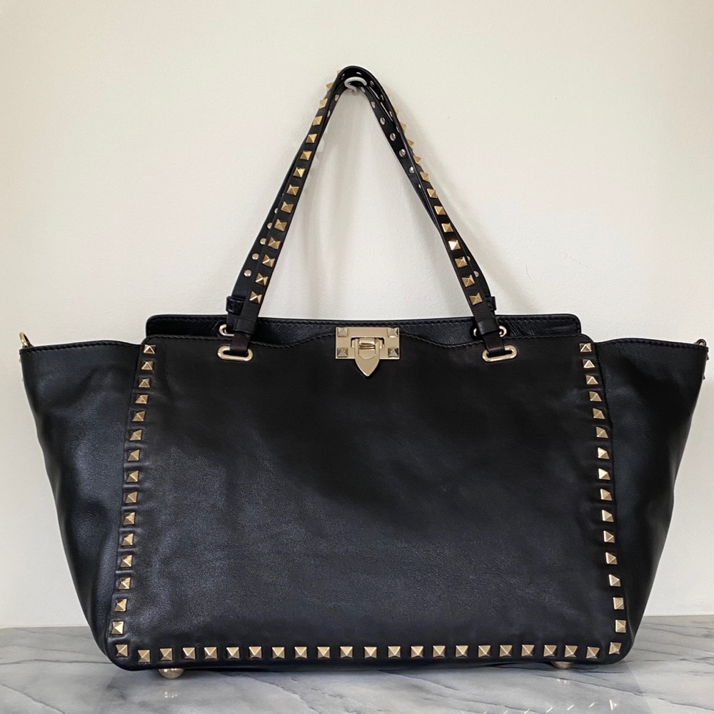 SALE* VALENTINO Black Medium Rockstud Trapeze Tote